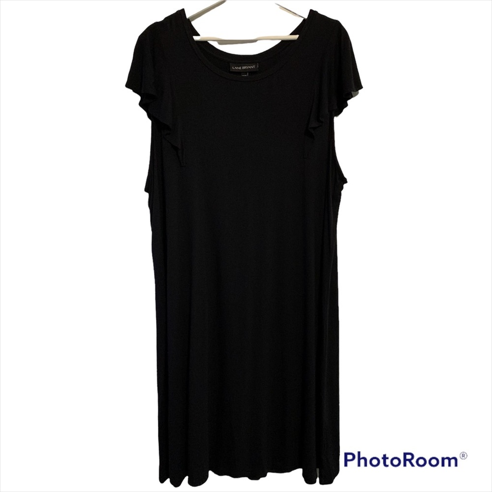 Lane Bryant 22/24 women’s black midi flutter sleeve little black dress knit soft